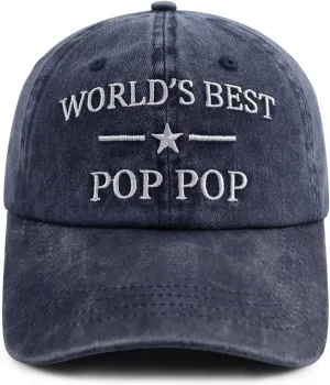World's Best Poppop Hat for Men, Funny Adjustable Cotton Embroidered Grandpa Baseball Cap