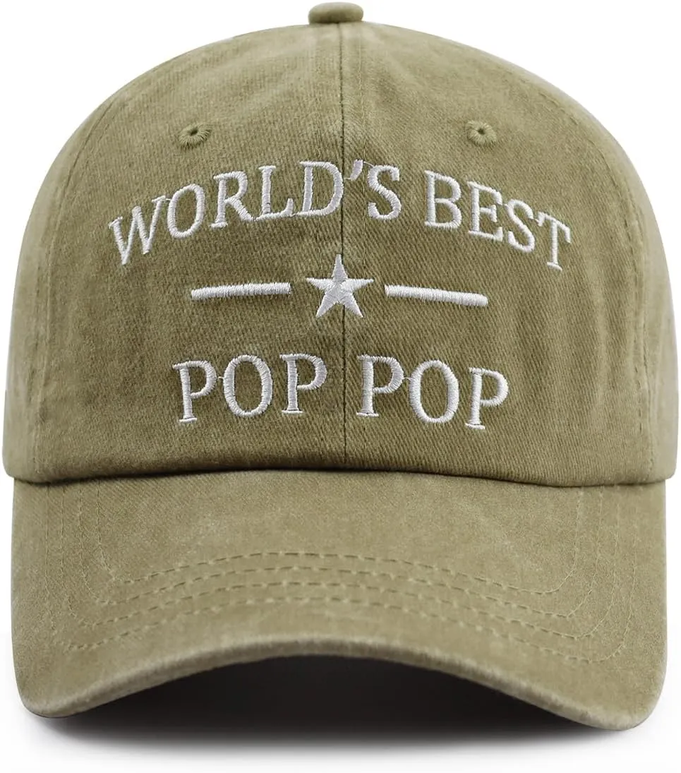 World's Best Poppop Hat for Men, Funny Adjustable Cotton Embroidered Grandpa Baseball Cap