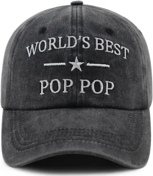 World's Best Poppop Hat for Men, Funny Adjustable Cotton Embroidered Grandpa Baseball Cap