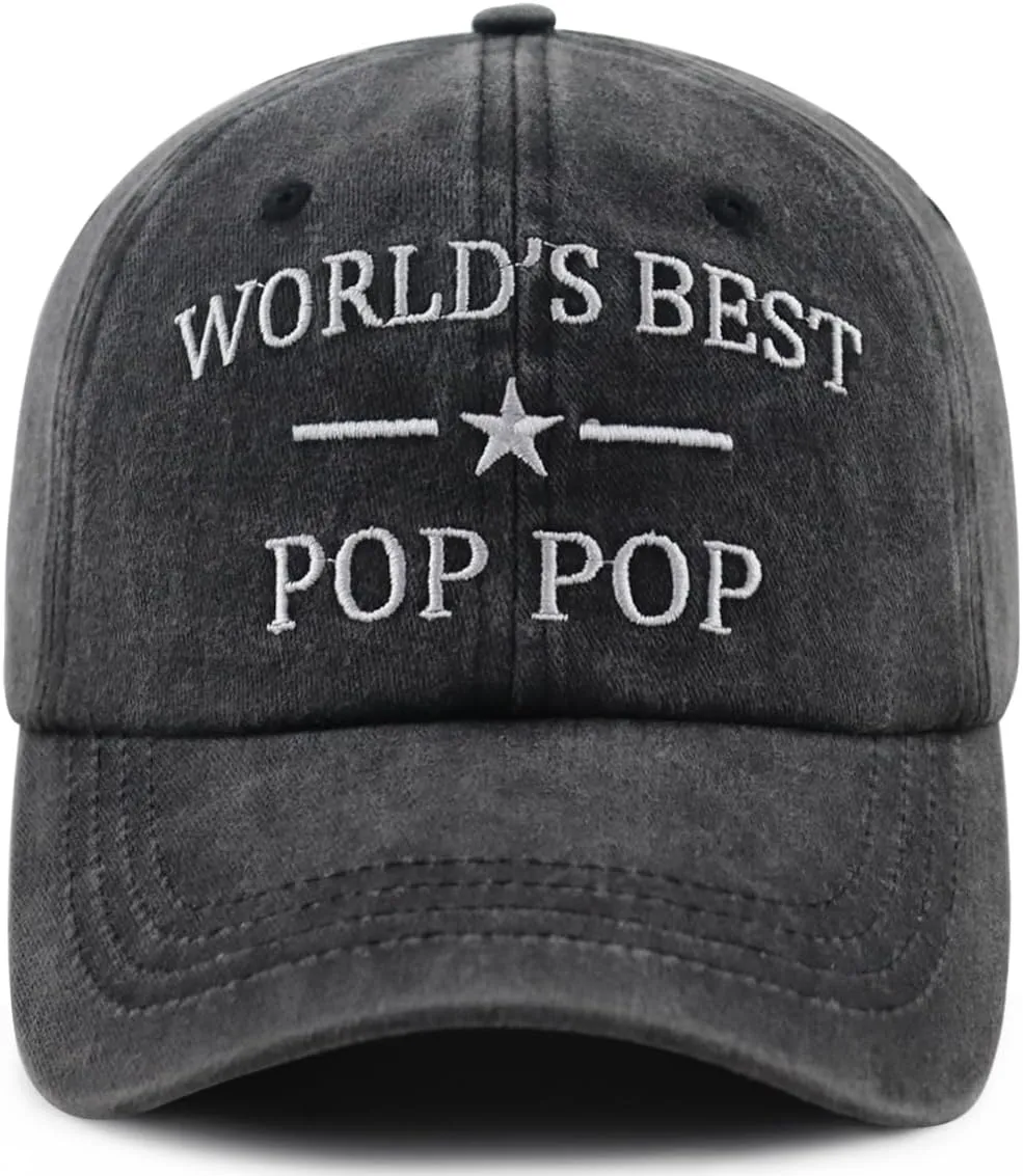 World's Best Poppop Hat for Men, Funny Adjustable Cotton Embroidered Grandpa Baseball Cap