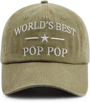 World's Best Poppop Hat for Men, Funny Adjustable Cotton Embroidered Grandpa Baseball Cap