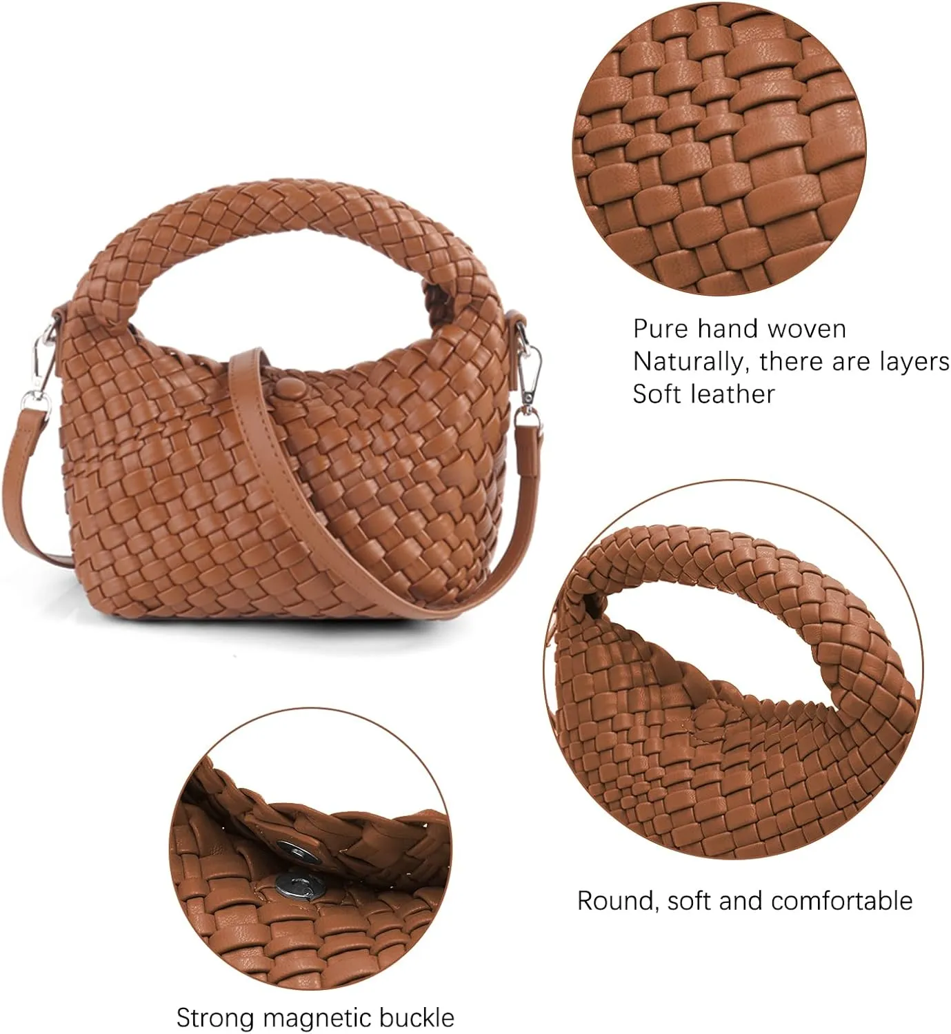 Woven Purse bag For Women, Small Crossbody Tote Bag with Detachable Shoulder Strap, Girls Top Handle Handbag