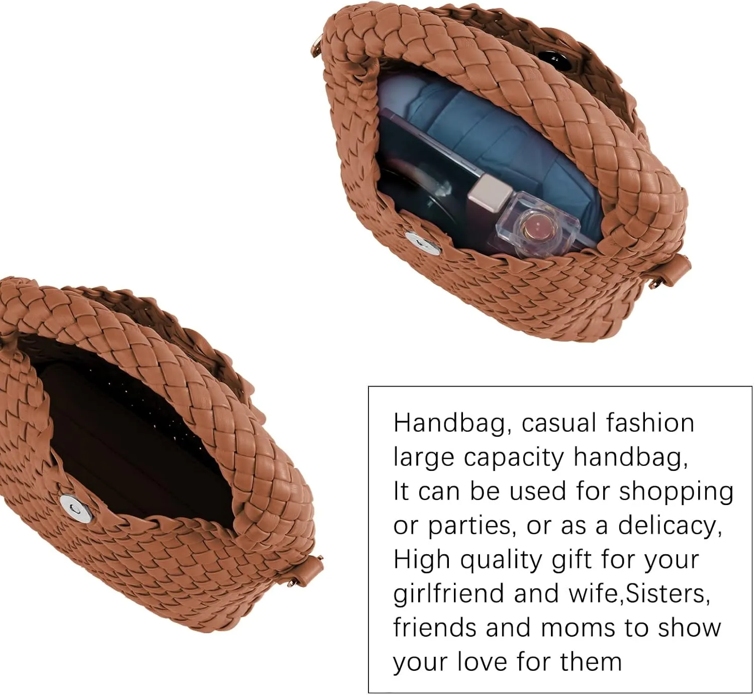Woven Purse bag For Women, Small Crossbody Tote Bag with Detachable Shoulder Strap, Girls Top Handle Handbag