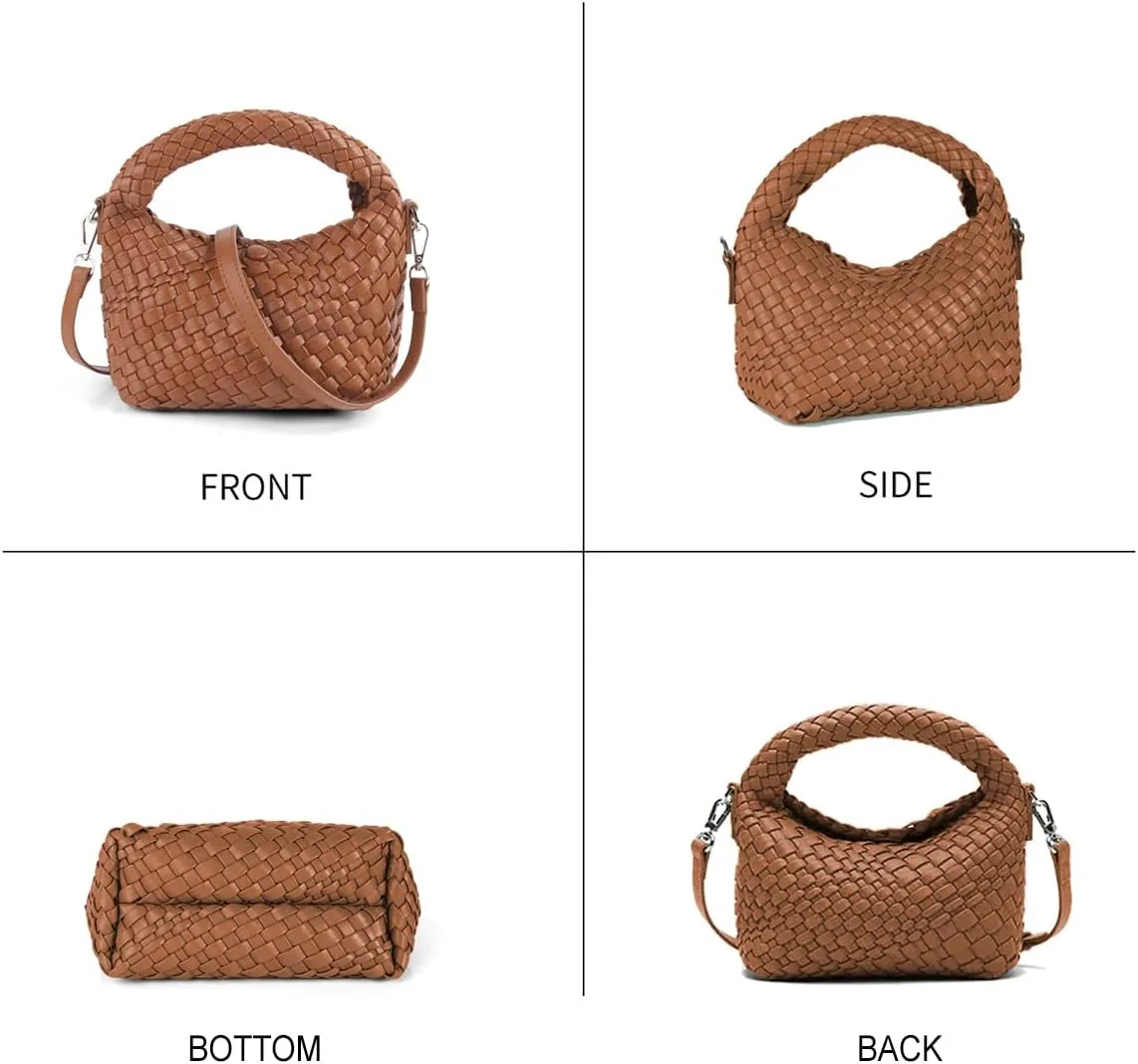 Woven Purse bag For Women, Small Crossbody Tote Bag with Detachable Shoulder Strap, Girls Top Handle Handbag