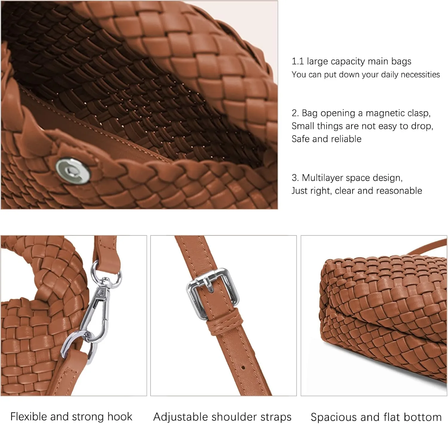 Woven Purse bag For Women, Small Crossbody Tote Bag with Detachable Shoulder Strap, Girls Top Handle Handbag