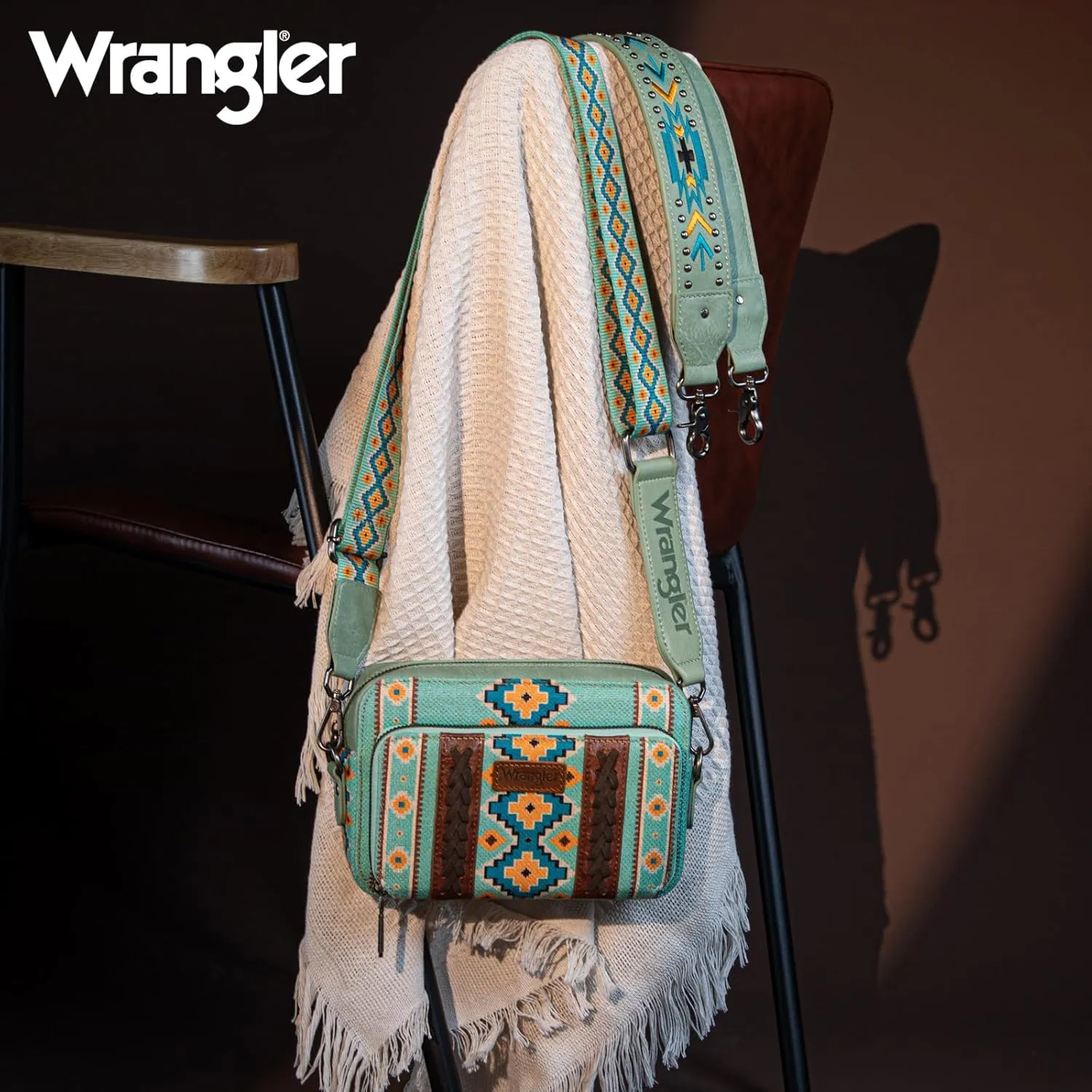 Wrangler Crossbody Bag for Women Boho Aztec Small Multi Pocket Crossover Purse