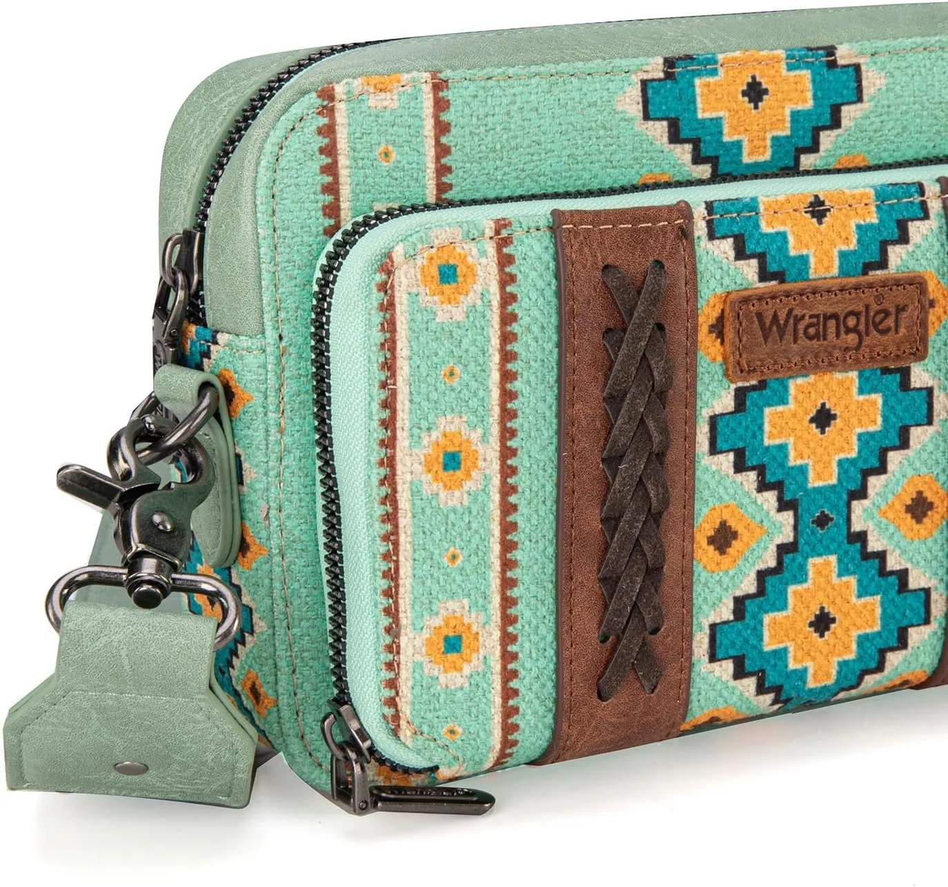 Wrangler Crossbody Bag for Women Boho Aztec Small Multi Pocket Crossover Purse