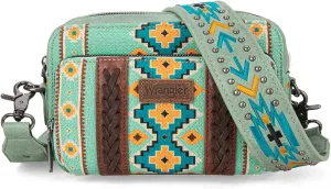 Wrangler Crossbody Bag for Women Boho Aztec Small Multi Pocket Crossover Purse