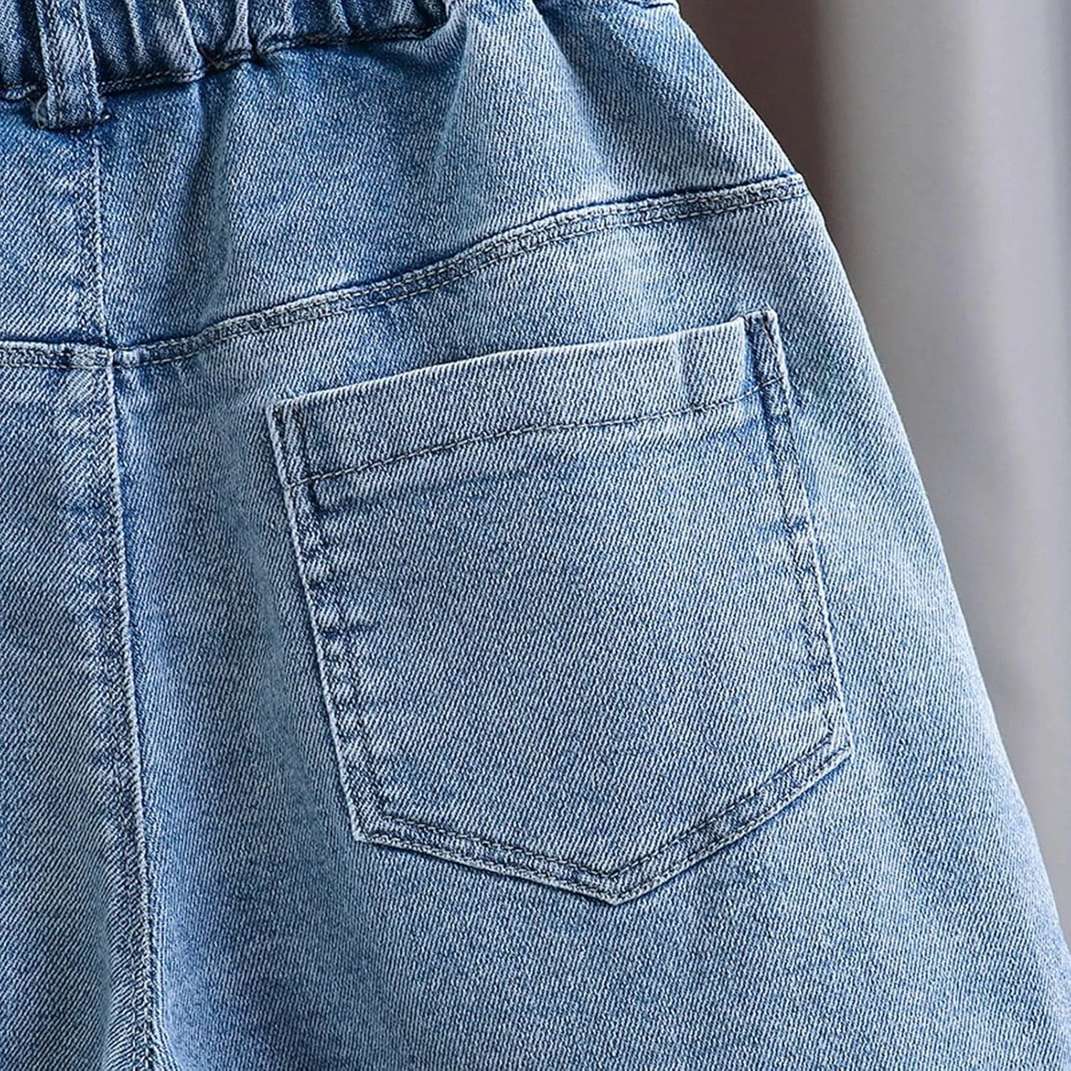 Wrap Front Button Lace Bowknot Skort for Girls, Kids High Waisted Y2k Symmetrical Raw Hem Pocket Midi Denim Skirt