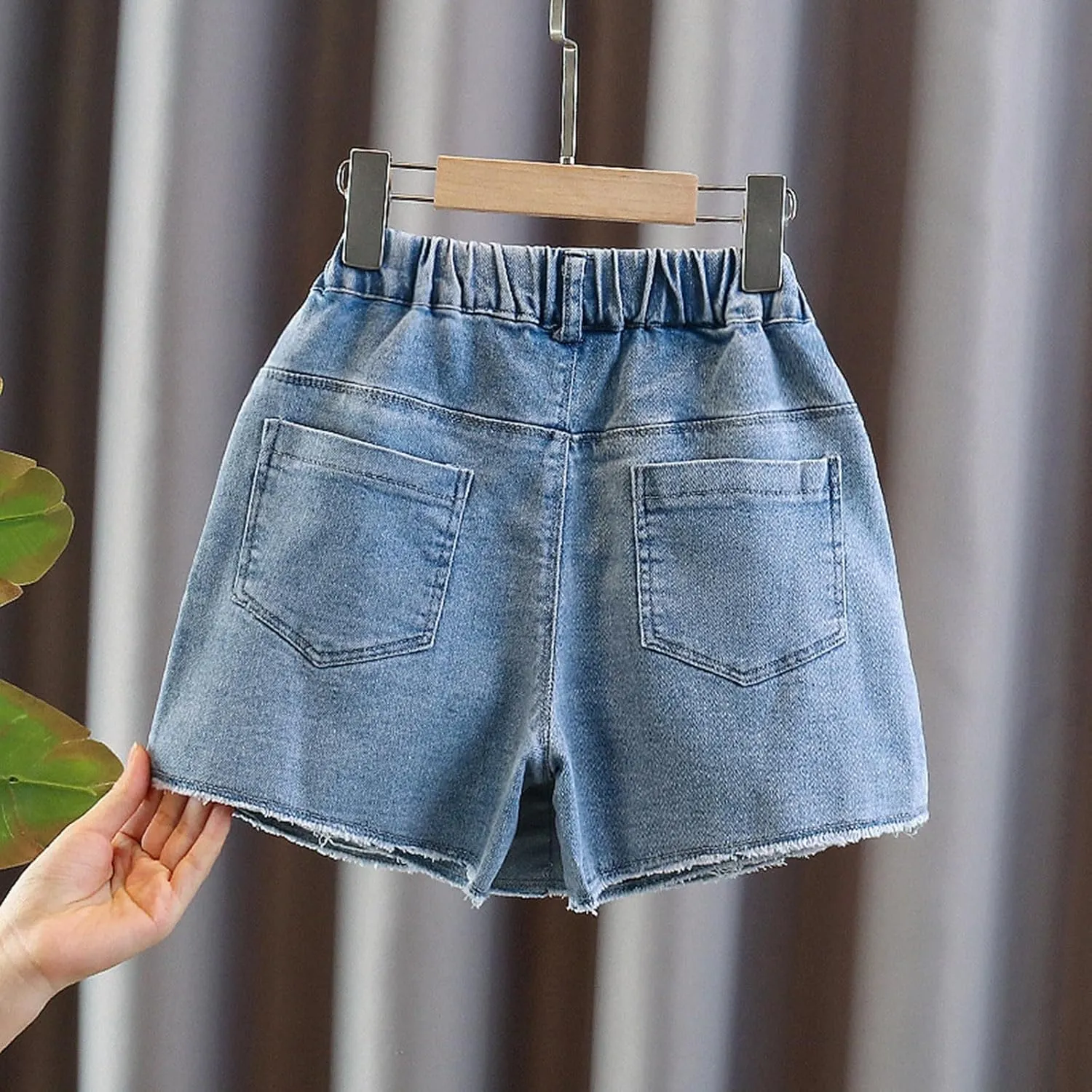 Wrap Front Button Lace Bowknot Skort for Girls, Kids High Waisted Y2k Symmetrical Raw Hem Pocket Midi Denim Skirt