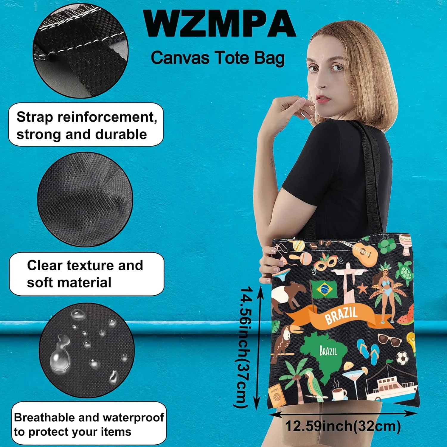 WZMPA Brazil Travel Tote Bag - Brazilian Style Tourist Gift Shoulder Bag