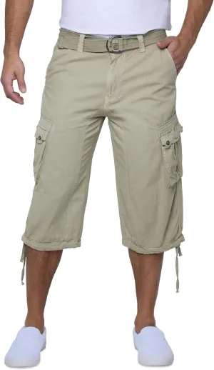 X RAY Men's Belted Long Cargo Shorts for Men, Below Knee Length Mens Cargo Shorts, 3/4 Pants (Big and Tall Shorts for Men)