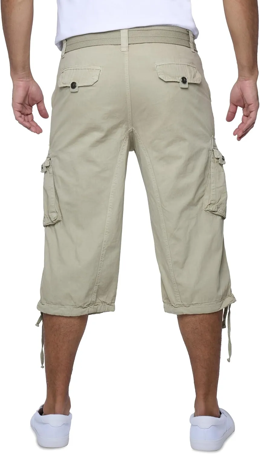 X RAY Men's Belted Long Cargo Shorts for Men, Below Knee Length Mens Cargo Shorts, 3/4 Pants (Big and Tall Shorts for Men)
