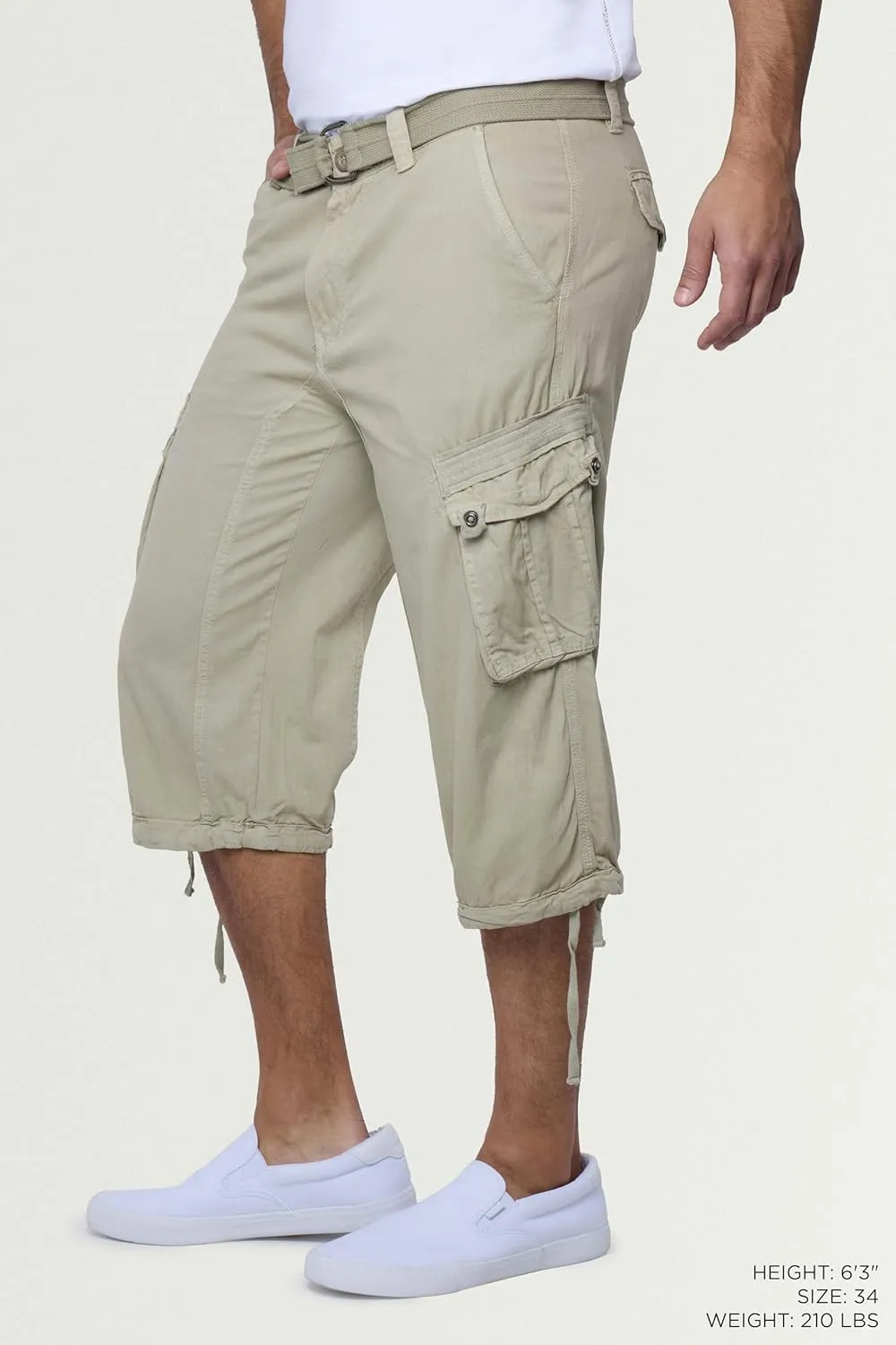 X RAY Men's Belted Long Cargo Shorts for Men, Below Knee Length Mens Cargo Shorts, 3/4 Pants (Big and Tall Shorts for Men)