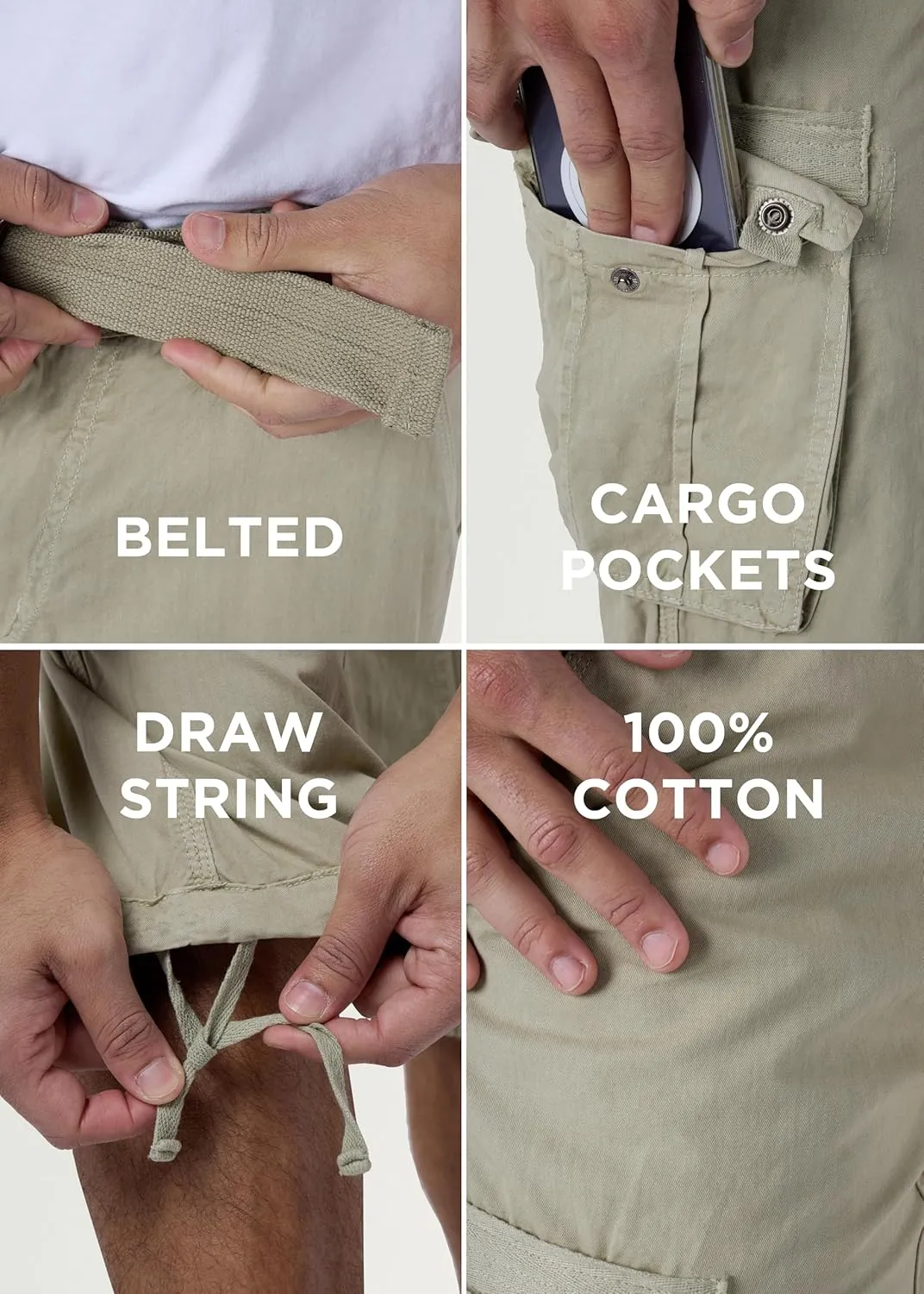 X RAY Men's Belted Long Cargo Shorts for Men, Below Knee Length Mens Cargo Shorts, 3/4 Pants (Big and Tall Shorts for Men)