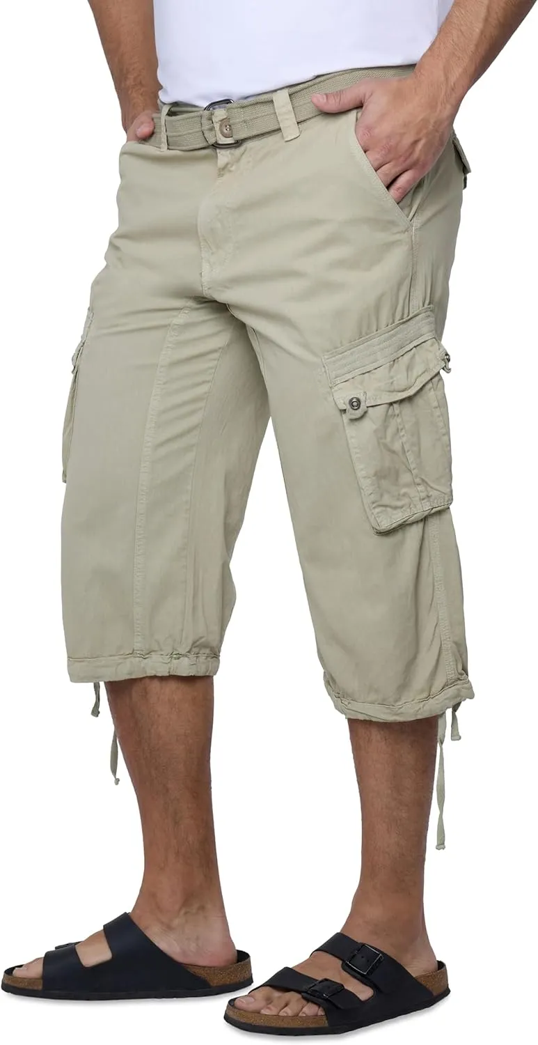 X RAY Men's Belted Long Cargo Shorts for Men, Below Knee Length Mens Cargo Shorts, 3/4 Pants (Big and Tall Shorts for Men)