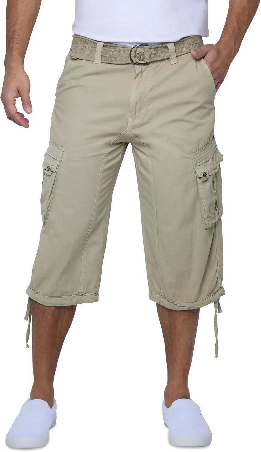 X RAY Men's Belted Long Cargo Shorts for Men, Below Knee Length Mens Cargo Shorts, 3/4 Pants (Big and Tall Shorts for Men)