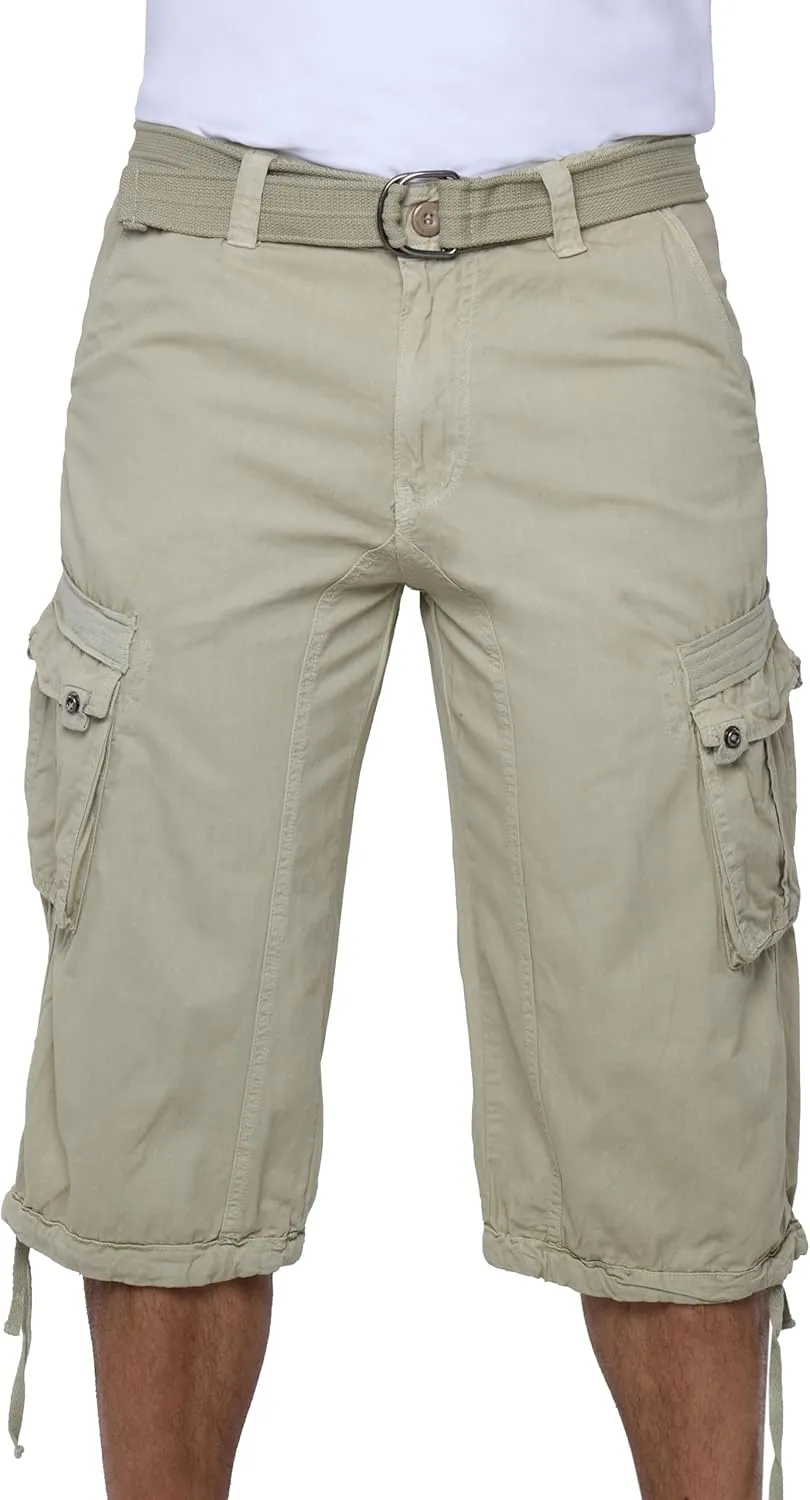 X RAY Men's Belted Long Cargo Shorts for Men, Below Knee Length Mens Cargo Shorts, 3/4 Pants (Big and Tall Shorts for Men)