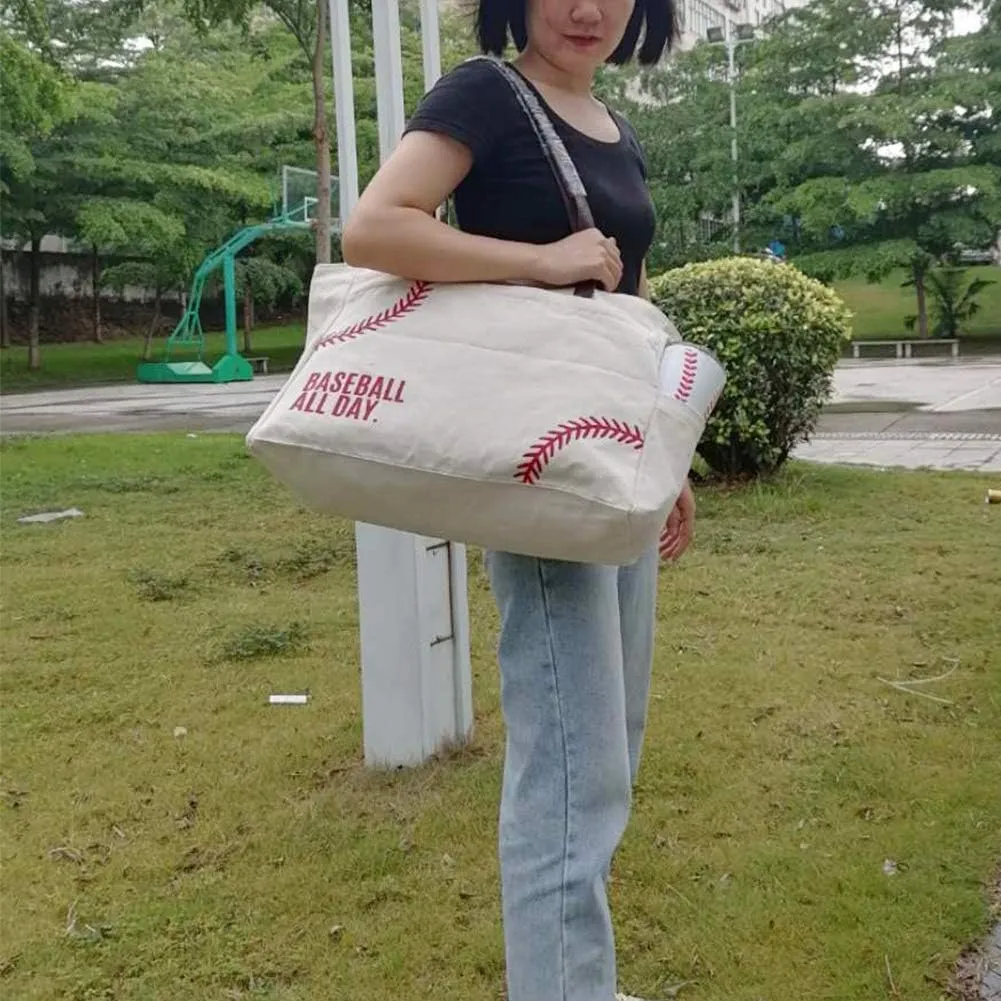 XL Baseball Mom Tote Bags For Women Canvas Utility Purse Handbag with Pockets