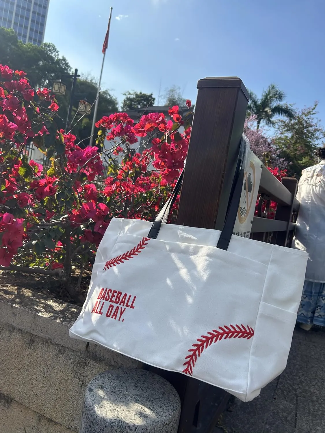 XL Baseball Mom Tote Bags For Women Canvas Utility Purse Handbag with Pockets