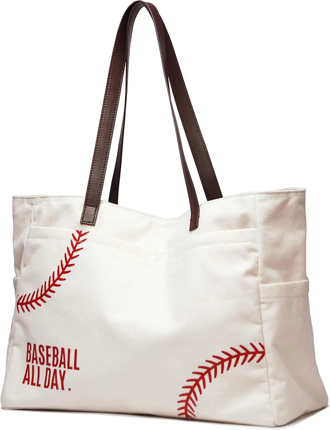 XL Baseball Mom Tote Bags For Women Canvas Utility Purse Handbag with Pockets