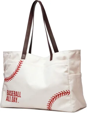 XL Baseball Mom Tote Bags For Women Canvas Utility Purse Handbag with Pockets