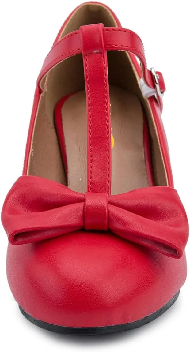 XYD Women Classic Pumps Bow Knot T-Strap Round Toe Mary Jane Kitten Low Heels with Buckle Office Pumps Casual Shoes