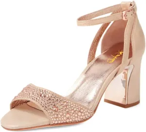 XYD Women Open Toe Bridal Wedding Sandals Shiny Crystals Block Low Heels Ankle Strap Pumps with Buckle Dress Shoes