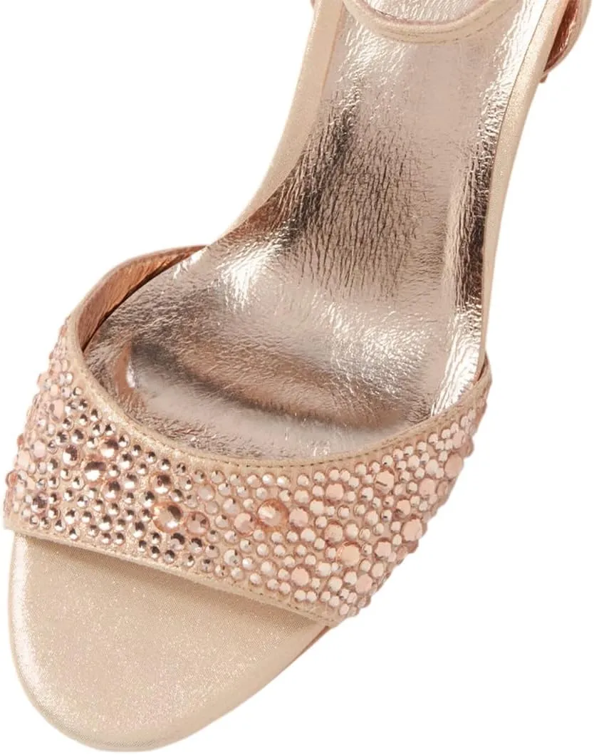 XYD Women Open Toe Bridal Wedding Sandals Shiny Crystals Block Low Heels Ankle Strap Pumps with Buckle Dress Shoes
