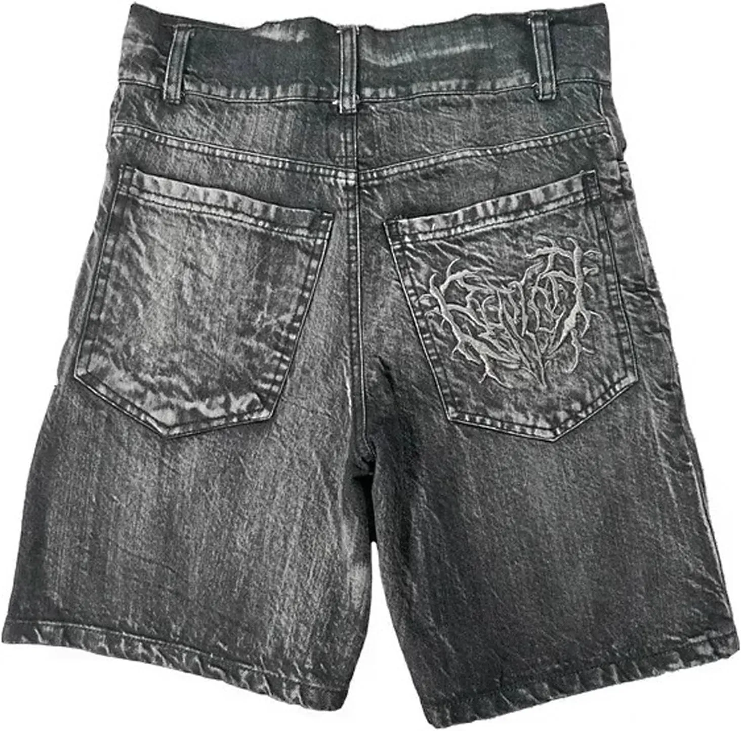 Y2K Baggy Jean Shorts Hip Hop Wide Leg Denim Shorts Distressed Embroidered Grunge Graphic Jorts Streetwear