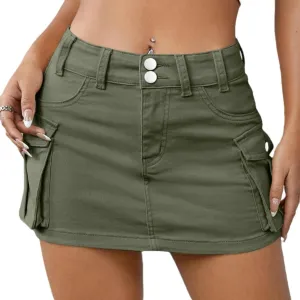 Y2k Cute Cargo Mini Skirt with Pockets Low Rise Denim Skort Stretch Bodycon Skirt Country Concert Outfits for Women