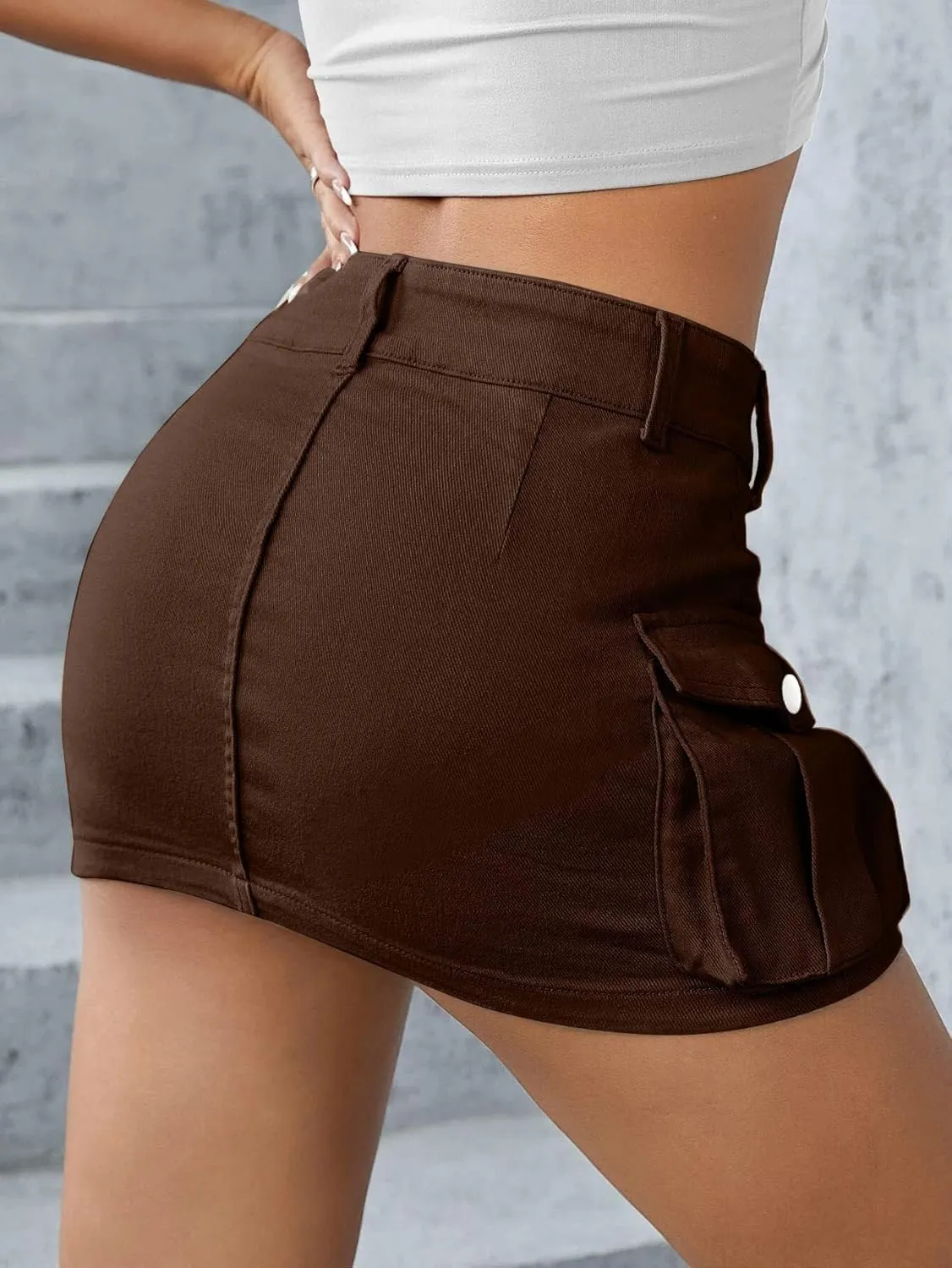Y2k Cute Cargo Mini Skirt with Pockets Low Rise Denim Skort Stretch Bodycon Skirt Country Concert Outfits for Women