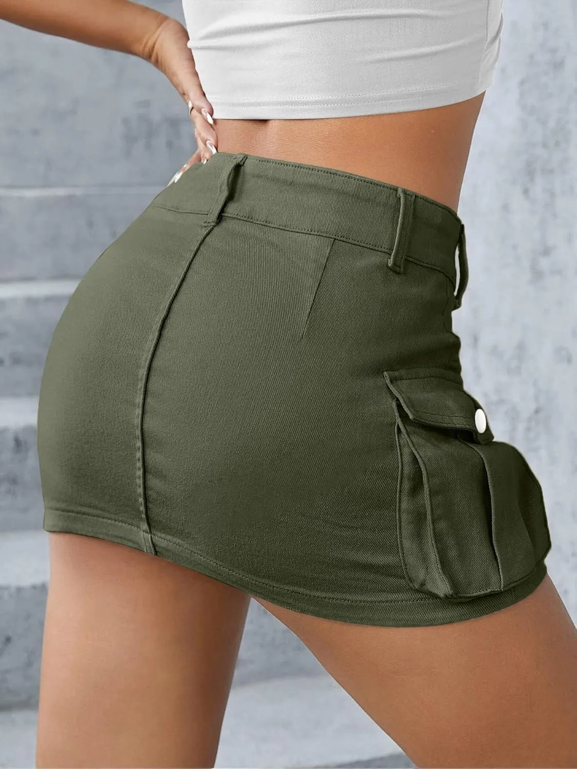 Y2k Cute Cargo Mini Skirt with Pockets Low Rise Denim Skort Stretch Bodycon Skirt Country Concert Outfits for Women
