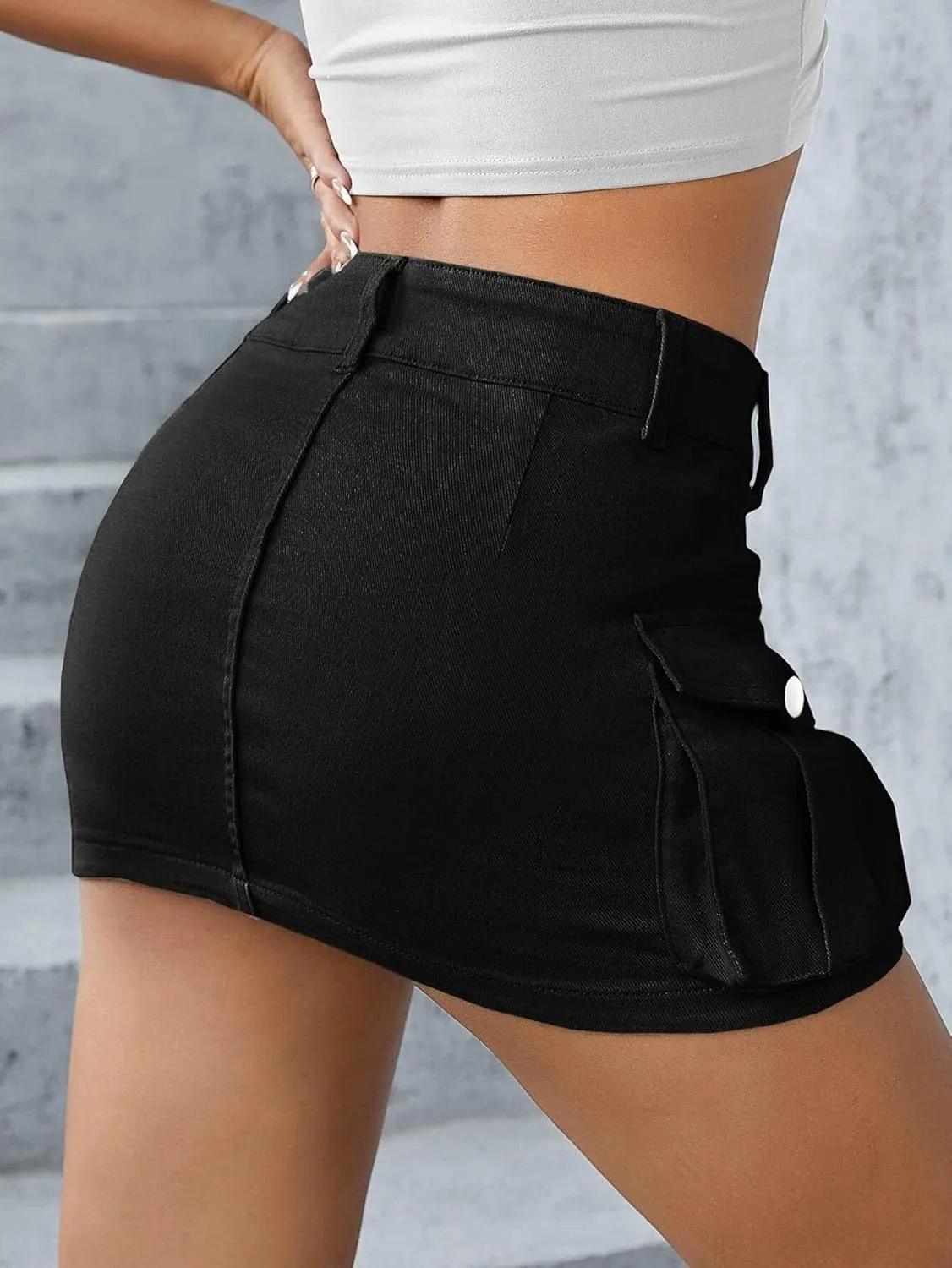 Y2k Cute Cargo Mini Skirt with Pockets Low Rise Denim Skort Stretch Bodycon Skirt Country Concert Outfits for Women