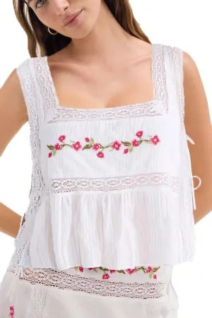 Y2k Embroidered Side Tie Vest Tops Cute Summer Lace Floral Cropped Tank Vintage Sleeveless Going Out Tops for Women