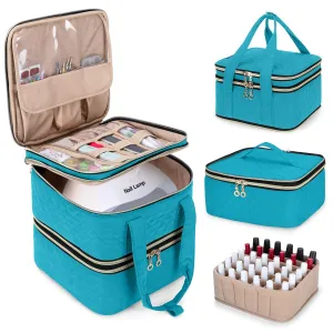 Yarwo Nail Polish Organizer - 72 Bottle Case (15ml/0.5 fl.oz), Detachable 3-Layer Storage Bag with Removable Dividers for Nail Lamp & Tools, Teal