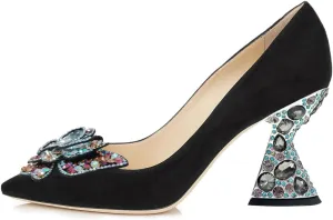 YDN Women Butterfly Pumps Colorful Crystal High Heels Studded Slip On Closed Pointed Toe Dress Shoe Wedding Party Size 4-16 US