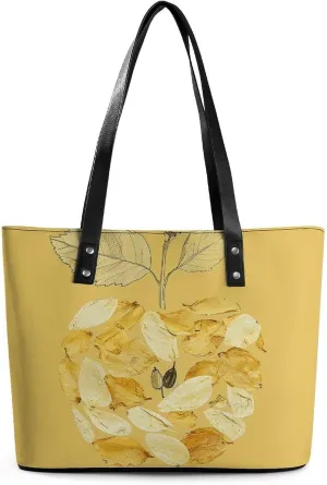 Yellow Dried Petals Leather Lady's Handbag Crossbody Purse for Women Ladies Soft Shoulder Bag Medium Roomy Handbag Fashion Tote Top Handle Satchel