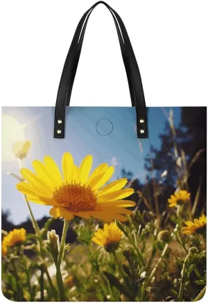 Yellow Flower Under The Sun Large Leather Handbags Women Fashion Handbag Multifunctional Travel Bag It Is A Great Gift for Mothers, Teachers, Friends, Bridesmaids