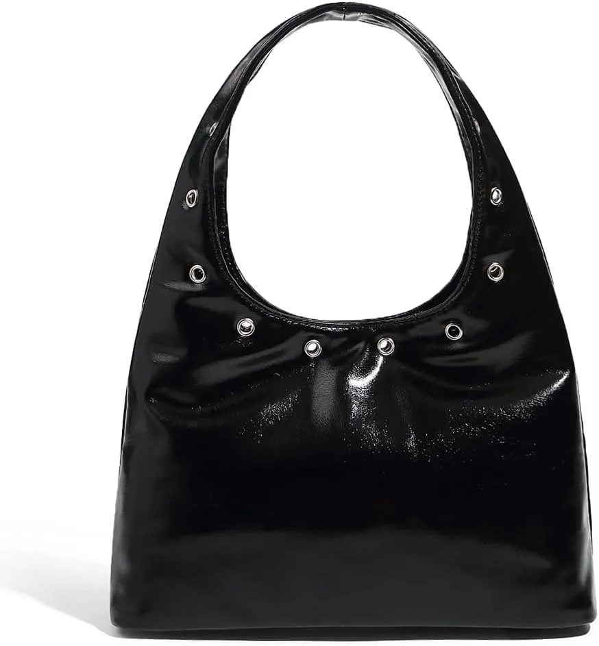 YFGBCX Faux Leather Hobo Bag Studded Purses for Women Tote Bag Grommet Slouchy Work Bag Crescent Shoulder Bag Purse