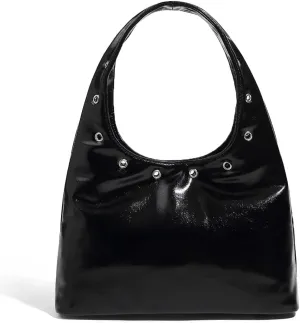 YFGBCX Faux Leather Hobo Bag Studded Purses for Women Tote Bag Grommet Slouchy Work Bag Crescent Shoulder Bag Purse