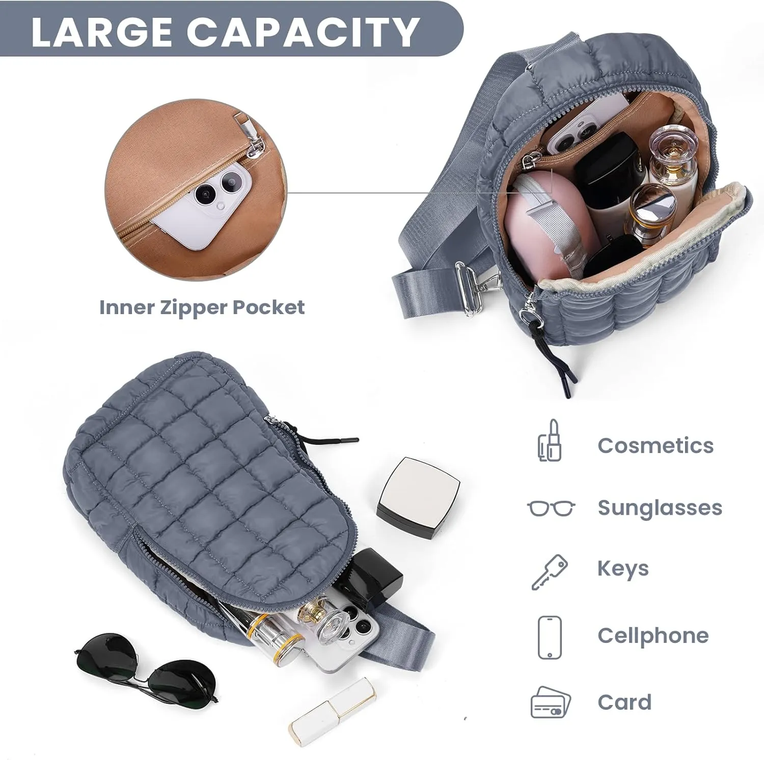 YFGBCX Puffer Quilted Sling Bag Crossbody Purse Women Puffer Fanny Pack Quilted Chest Bag Puffy Daypack Waist Bag