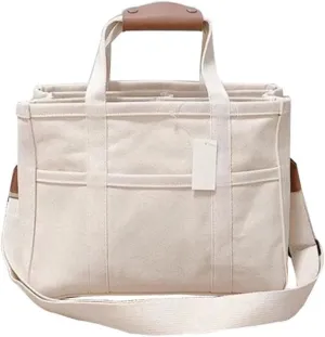 Yitengteng Women Canvas Tote Bag with Multi Pockets High Capacity Handbag Leisure Bag for Mommy Storage Bag