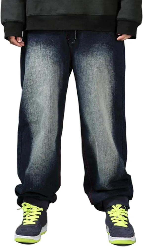 Ylingjun Mens Baggy Hip Hop Jeans Casual Loose Fit Skateboard Denim Pants