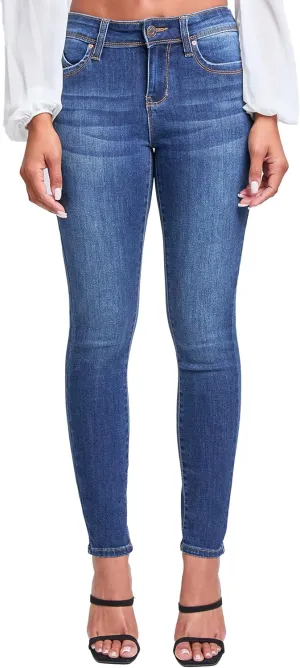 YMI Women's Wannabettabutt Mid Rise Embroidered Skinny Jean