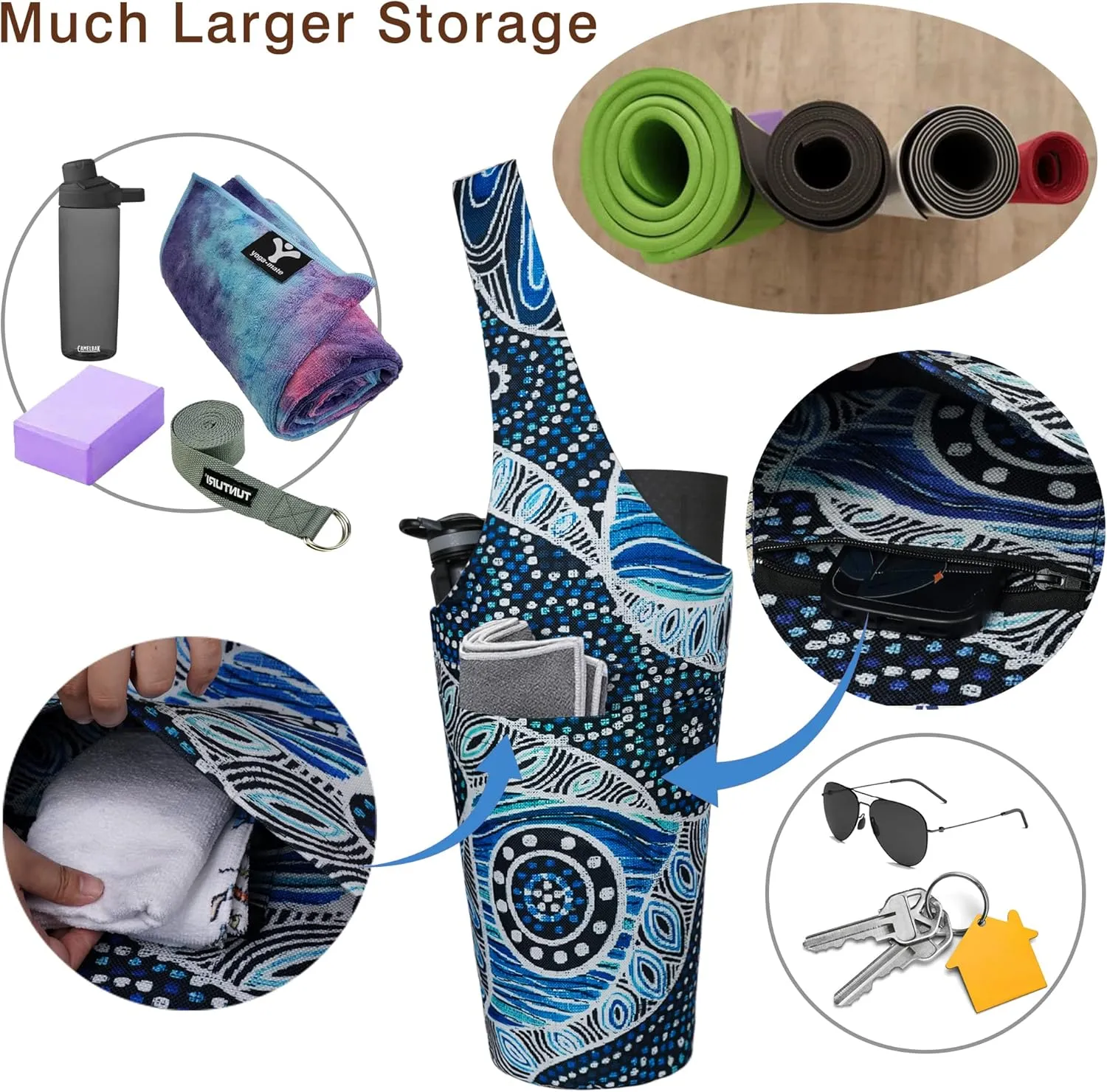 Yoga Mat Bag - Long Tote with Pockets - Holds More Accessories - Fits Most Mats