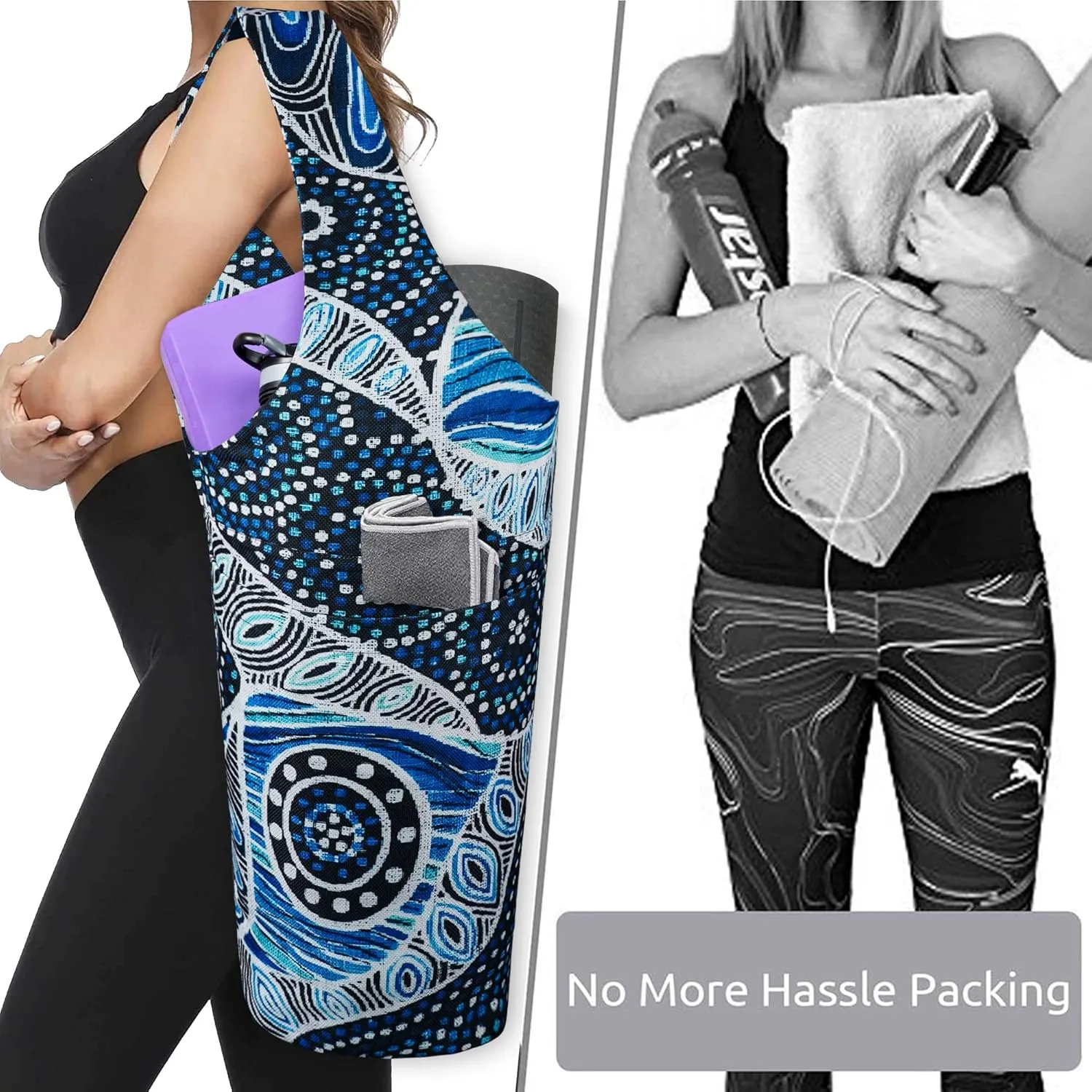 Yoga Mat Bag - Long Tote with Pockets - Holds More Accessories - Fits Most Mats