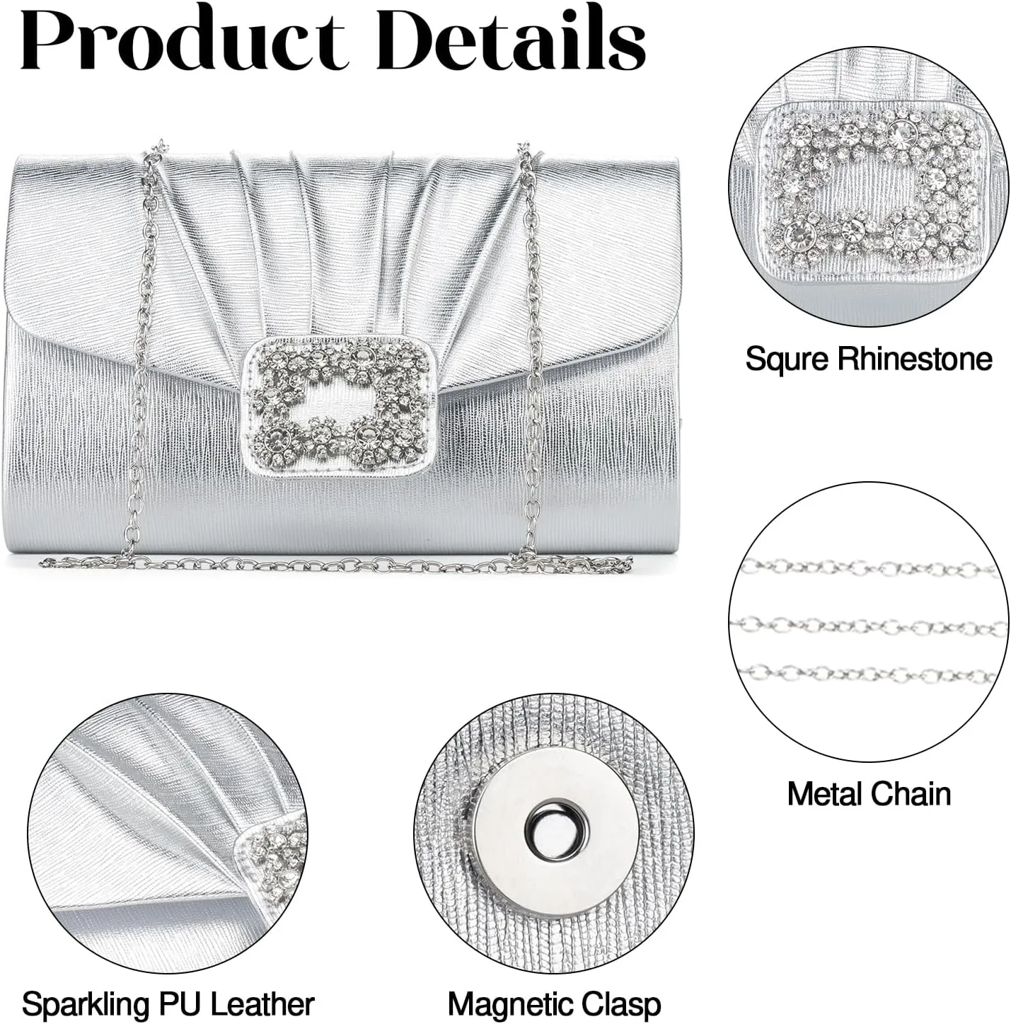 YYW Evening Bag Small Rhinestone Purse Handbag Sparkling Clutch Purses for Women Wedding Formal Party
