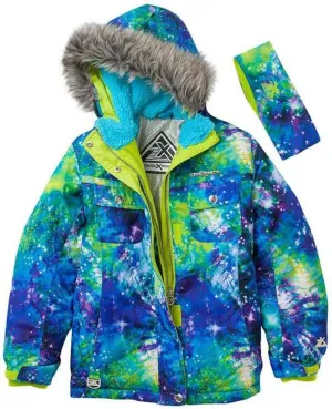 ZeroXposur Girls Green Blue Cosmic Coat Puffer Snowboard Jacket Headband 4