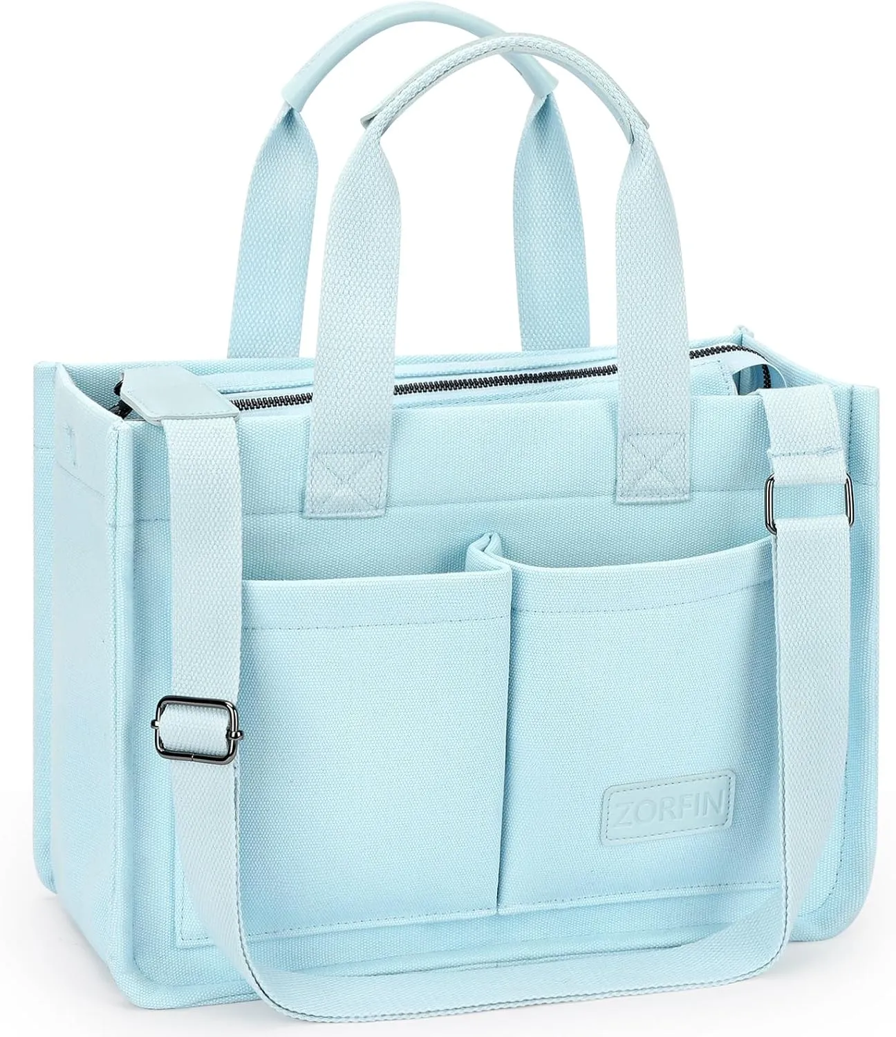 ZORFIN Canvas Tote Bag for Women with Zipper and Compartments Crossbody Work Laptop Bag for Travel College Office